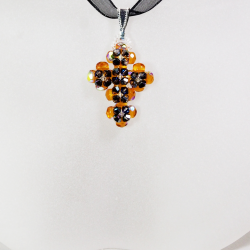 Pendant 30cm - Ululani-Black Organza - Pendant 30cm - Laiton argenté